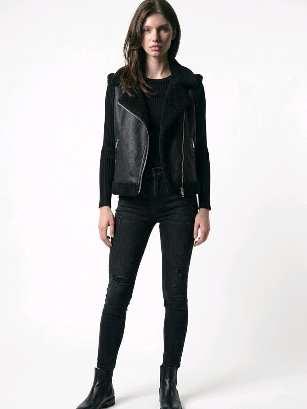 Madden Girl Black Faux Leather Shearling Moto Vest